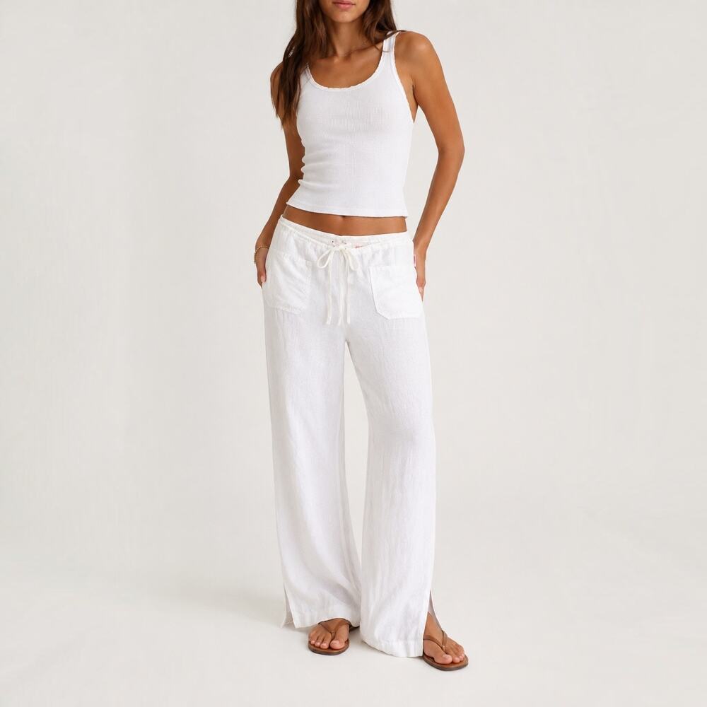Vintage Y2K GUESS 100% Linen Low Rise Wide Leg Pants White